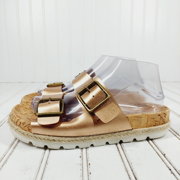 NEW Esprit Brielle Womens Metallic Tan Buckle Slip On Flat Summer Sandals M45 - Picture 1 of 10